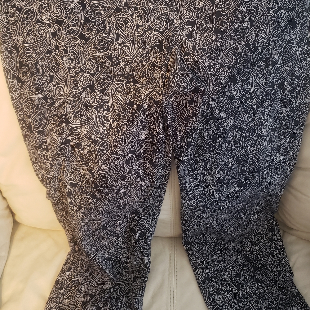 Anne Klein Navy and White Paisley Trousers
